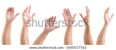 Set of asian man hands isolated on white background Royalty-Free Stock Photo #1660557562