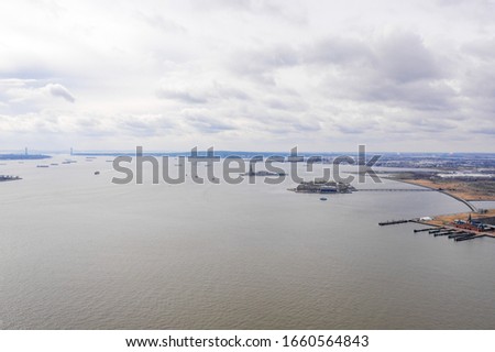 New York City with Ellis Island and Statue of Liberty, aerial photography