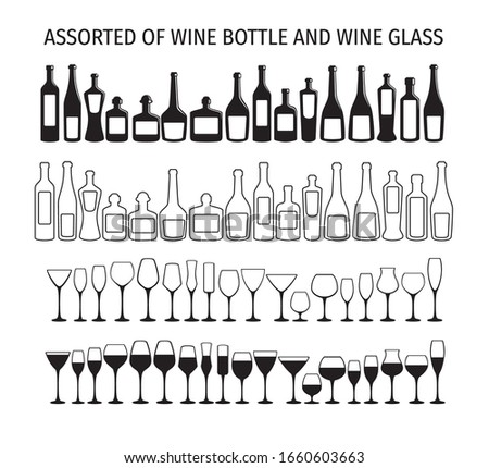 assorted glass and bottle wine vector design for winery restaurant and shop