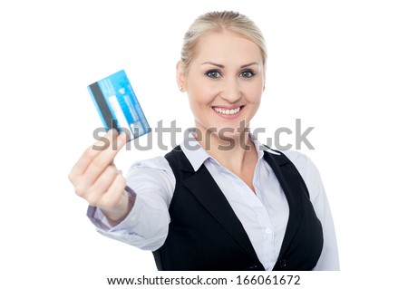 Attractive corporate woman with atm card