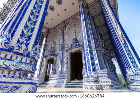 wat Pak Nam Khaem Nu blue temple in Chantaburi Thailand . Royalty-Free Stock Photo #1660626784