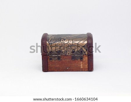 Colombian wood chest in a white background  Royalty-Free Stock Photo #1660634104