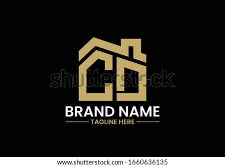 Initial Letter C and D with the roof. Real estate logo design concept.