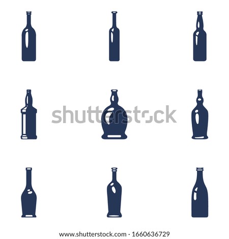 Vector Set of Silhouette Glass Bottle Icons. Alcohol Symbols