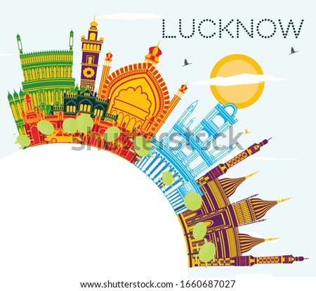 Lucknow India City Skyline with Gray Buildings, Blue Sky and Copy Space. Vector Illustration. Business Travel and Tourism Concept with Modern Architecture. Lucknow Cityscape with Landmarks.