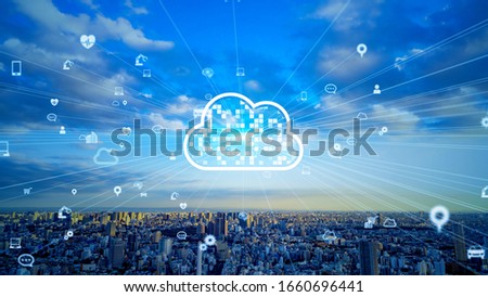 Cloud computing concept. Communication network. Smart city.