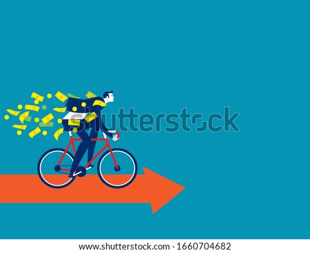 Riding bicycle on the arrow. Investment and financial concept, Investor