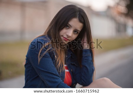 Beautiful girl model at street photografy