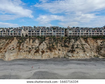 Aerial view of condo community next to the beach and sea in south california. Solana Beach. USA