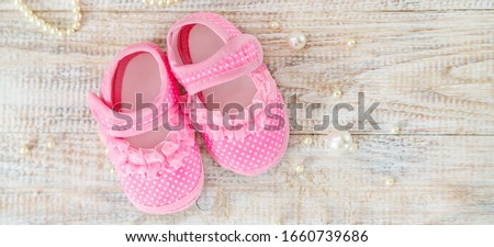 Beautiful background with the image of children's accessories and selective focus.