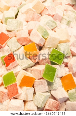 Load of traditional turkish delight lokum sugar coated soft candy