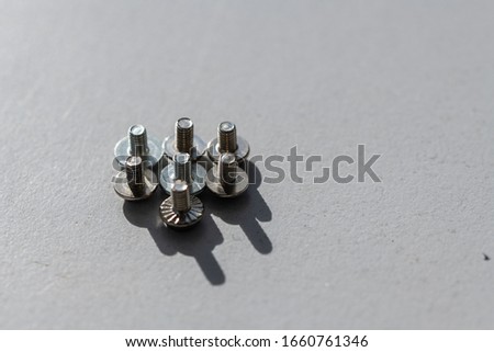 some  small screws lined up in the light with gray background
