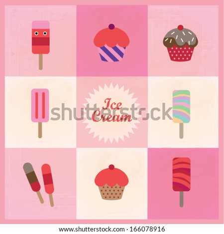 vintage cupcake/ice pop template invitation vector/ illustration/ layout design/ background/ graphics/ wallpaper