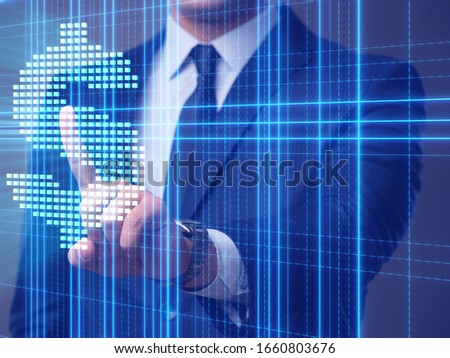 Businessman pressing dollar sign in business concept