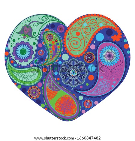 Decorative retro paisley heart pattern design illustration.