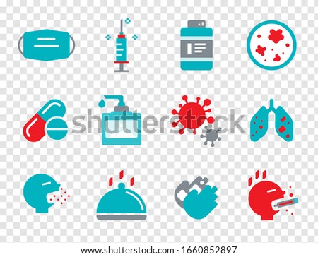 Concern virus element pixel perfect icons set on transparency background, symbol vectors for medical and hygienic information in crisis disease