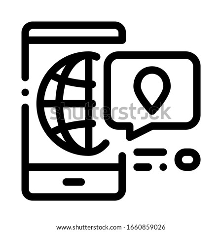 Smartphone World Gps Map Icon Thin Line Vector. Phone Application With Electronic Map, Quote Frame With Mark Concept Linear Pictogram. Monochrome Outline Sign Isolated Contour Symbol Illustration