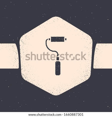 Grunge Paint roller brush icon isolated on grey background. Monochrome vintage drawing. Vector Illustration