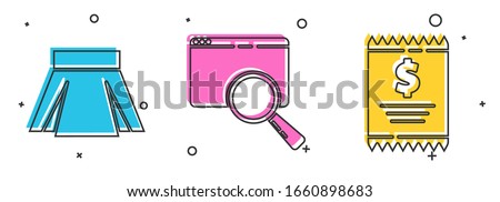Set Skirt, Search in a browser window and Paper check and financial check icon. Vector