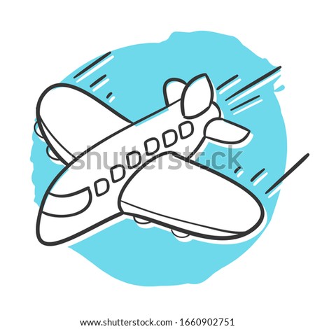 Airplane Travel Traditional Doodle. Icons Sketch Hand Made. Design Vector Line Art.
