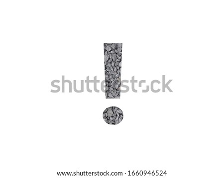 Exclamation mark made with gravel isolated on a white background