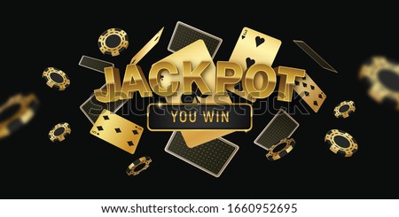 Poker jackpot online tournament  horizontal black golden invitation banner with realistic floating cards and chips vector illustration 