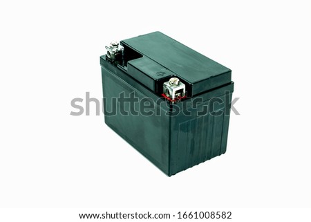 Motorcycle batteries are isolated on a white background. Motorcycle service