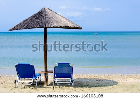 Selective focus on the beach chairs