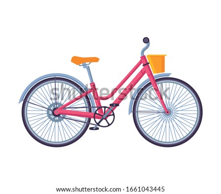 Classic City Bicycle, Ecological Sport Transport, Pink Women Bike Side View Flat Vector Illustration Royalty-Free Stock Photo #1661043445