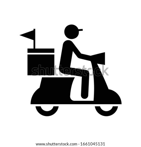 Shipping delivery man riding motorcycle icon symbol, Pictogram simple flat design for apps and websites, Isolated on white background, Vector illustration