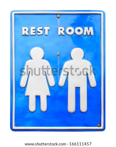 Sign to the restroom isolated on white background with clipping path.