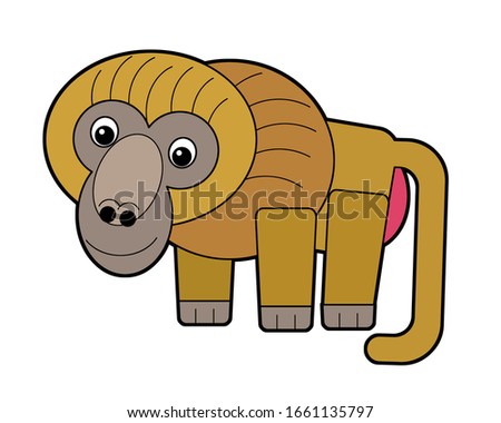 cartoon scene with baboon on white background illustration for children