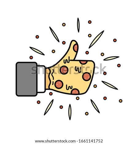 cute thumb up with pizza form icons on white background