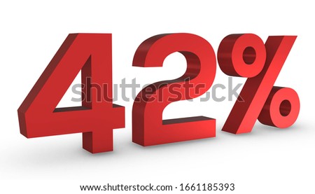 3D Shiny Red Number Fourty Two Percent 42% Isolated on White Background.