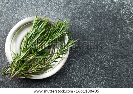 Fresh rosemary on plate. Space for text. Royalty-Free Stock Photo #1661188405