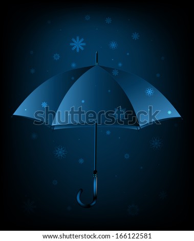 Opened blue umbrella with snowflakes. Vector