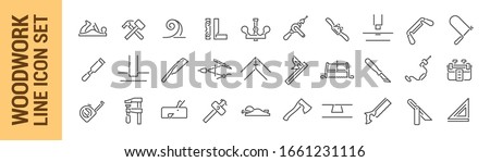 Woodworking vector isolated line icon set. Carpenter tools. Collection Royalty-Free Stock Photo #1661231116