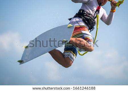 Kitesurfing, Kiteboarding action photos in exotic location.