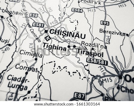 Chisinau on a road map of Europe
