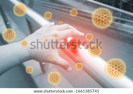 Corona virus , COVID-19, 2019-nCoV, The germ spread from person to person through direct physical contact Royalty-Free Stock Photo #1661385745