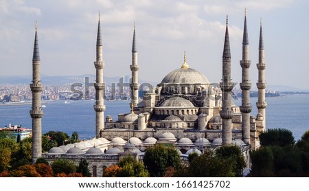 Aerial View of the Historic Sultanahmet Mosque (Blue Mosque) in Istanbul, Turkey