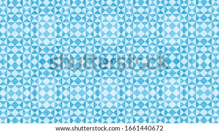 Bright blue white traditional motif tiles texture background - Vintage retro cement tile with triangular square pattern