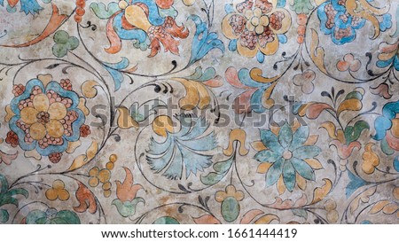 Ancient Italian floral frescoed wall Royalty-Free Stock Photo #1661444419