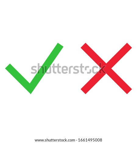 Checkmark cross on white background. Isolated vector sign symbol. Checkmark icon set. Checkmark right symbol tick sign. Flat vector icon. Test question. Green check and red cross symbols. EPS 10