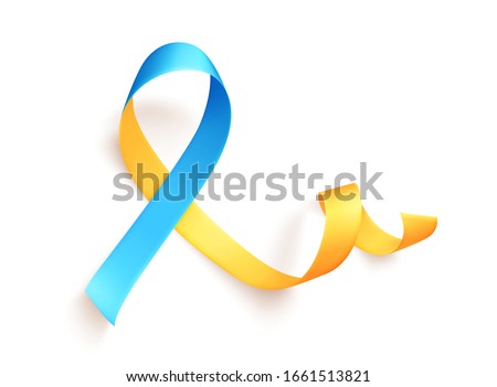 March 21 is the International Day of Man with Down Syndrome. The yellow-blue ribbon is a symbol of the movement for disseminating information about down syndrome. Vector illustration Royalty-Free Stock Photo #1661513821
