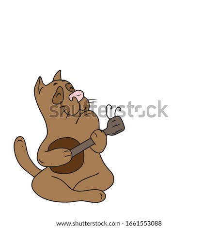 Cheerful cat plays the guitar. Isolated vector design for online communications, networks, social networks, web design, mobile messages.animals
