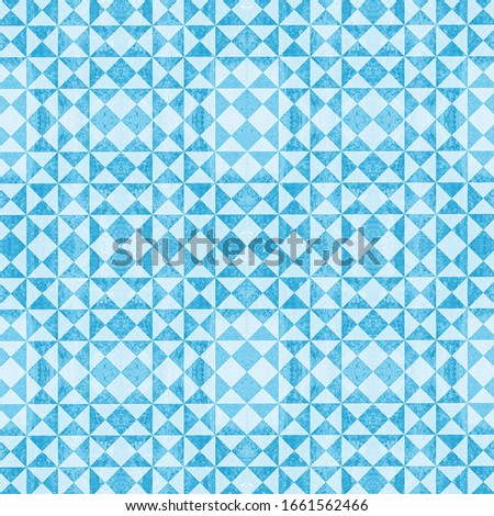 Bright blue white traditional motif tiles texture background - Vintage retro cement tile with triangular square pattern