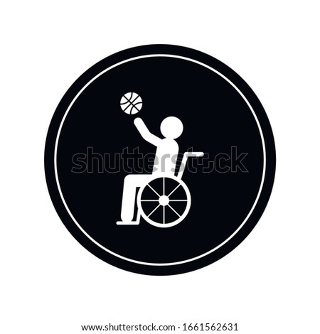 Wheelchair athlete playing basketball with layup flat vector icon for sports apps and websites