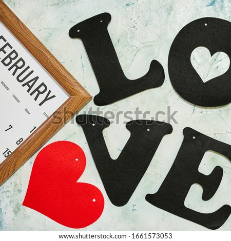 View from above to monthly February calendar