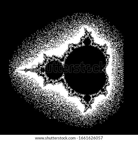 Mandelbrot set, complex fractal shape in pixel art 1-bit style. Royalty-Free Stock Photo #1661626057